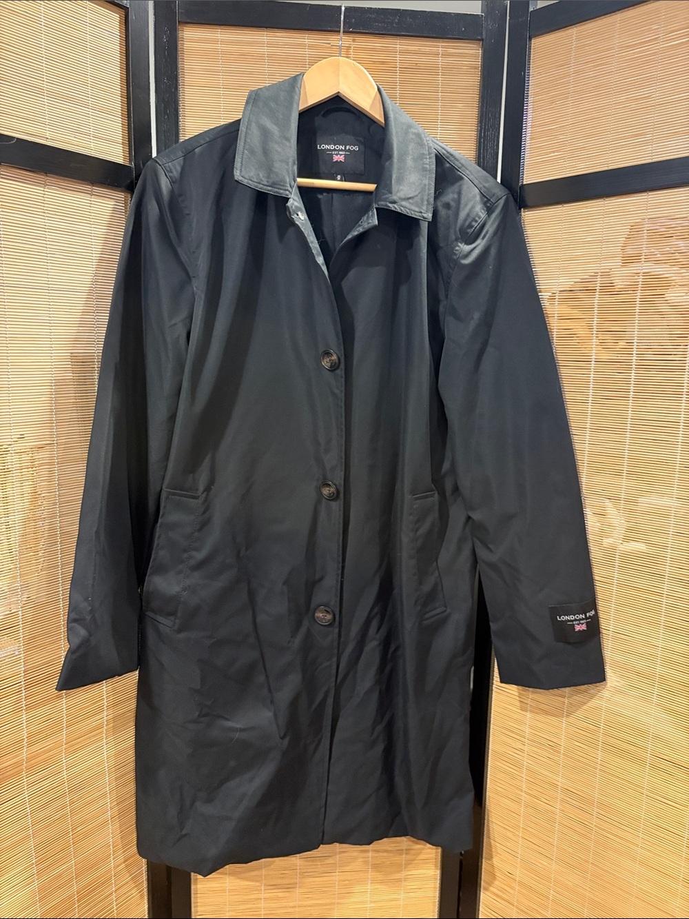 London Fog Women's Black Trench Coat with Button Front